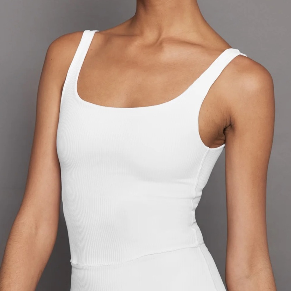 White Ribbed Square-Neck Tank Top
